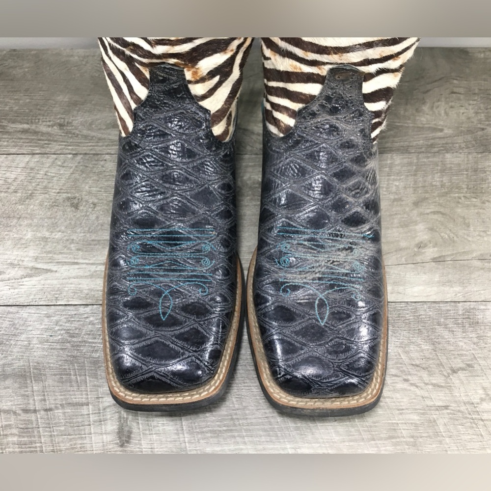 Womens Ariat 10006718 Quickdraw Leather Western Square Toe Zebra Print Boots 10 - Picture 5 of 12